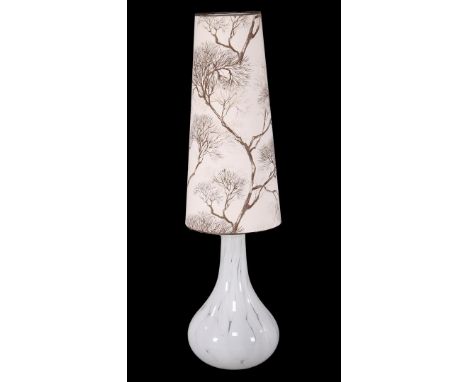 Unknown designer, hand-blown glass lamp with marble look and upholstered shade with decor of bare trees, probably Murano glas