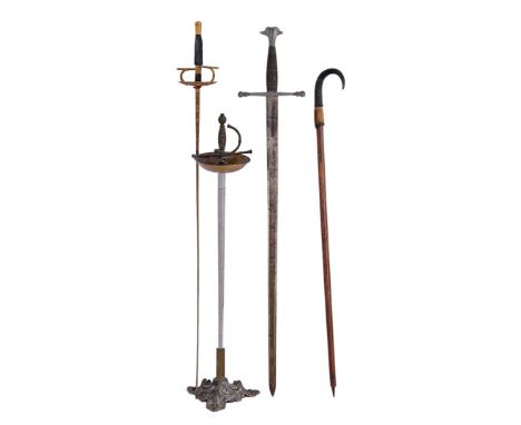 Standing ashtray made of a sword, a sword and a walking stick, the largest is 105 cm long