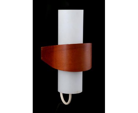 Louis Christiaan Kalff (1897-1976)White lacquered metal and teak wall lamp with paste glass shade, design Louis Kalff, execut