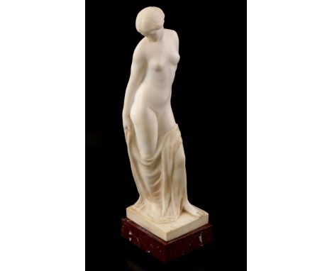 Friedrich Goldscheider (1845-1897)Alabaster statue of a standing nude, statue is signed Prof. Seeger, standing on a marble ba
