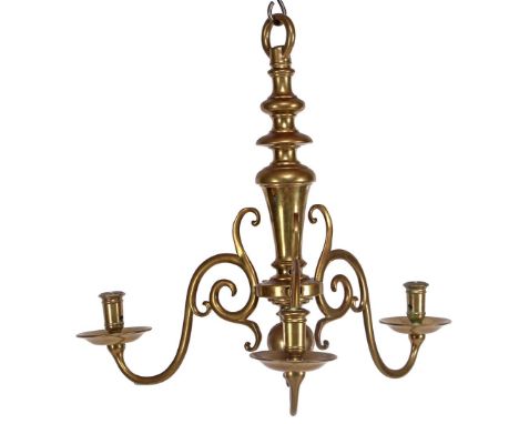 Bronze 3-light candle crown, 86 cm high, 53 cm diameter (locking pins of arms missing)