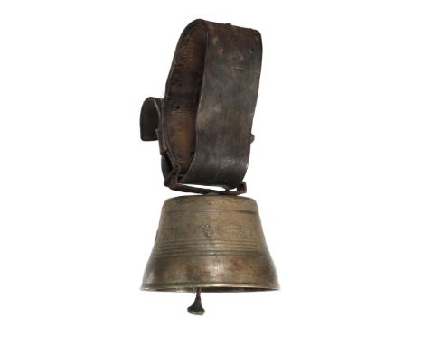 Bronze bell, marked Albertan &amp; Söhne Giesserei Luzern 1936, on leather strap, total bell 24 cm high, 28.5 cm diameter