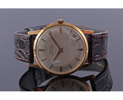 Zenith Automatic Swiss men's wristwatch in a gold case, case numbered 474A833, case size is 34 mm on a leather strap