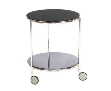 Ehlén JohanssonRound stainless steel 2-shelf trolley with black glass tops, design Ehlen Johansson, executed by IKEA, model '