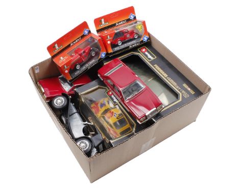 Box with scale model cars, brands Burago and Solido