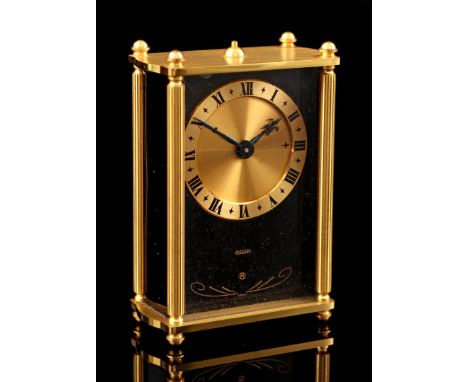 Jaeger LeCoultre travel alarm clock in a brass case, 1960s, 9 cm high, 6 cm wide in original case