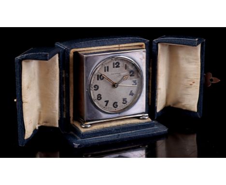 Zenith Watch &amp; Co Swiss travel alarm clock in silver-plated case, numbered 50617 in original case, total height 7 cm