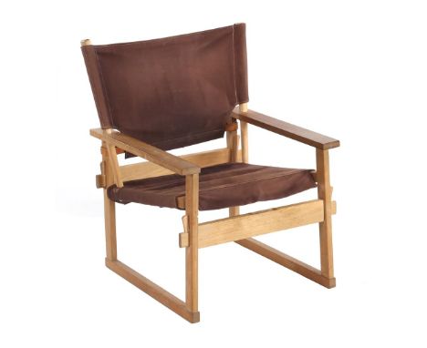Kaj Winding (1904-)Beech wood armchair with brown canvas upholstery, design Kaj Winding, executed by Poul Hundevad, model 'Sa