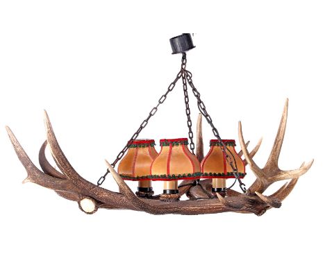 3-light antler hanging lamp, 66 cm high, 106 cm diameter