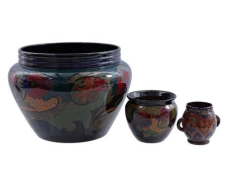 South Holland Gouda 3 pottery objects including cache pot, model 354m, 23 cm high