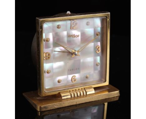 Imhof Türler Swiss travel alarm clock, 1960s, timepiece numbered 1200938, 7 cm high