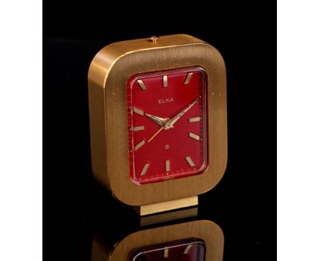 Elka Swiss travel alarm clock in case, outer size is 8x6 cm