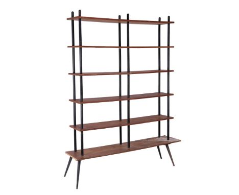 Blackened wooden and teak veneer stick cabinet, Netherlands 1960s, 201 cm high, 140 cm wide and 30 cm deep (restoration objec