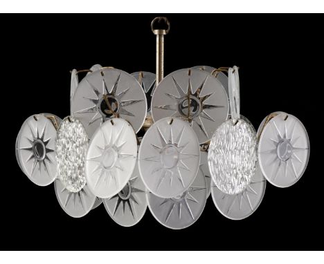 Metal 4-light hanging lamp with 28 glass discs, 94 cm high, 54 cm diameter