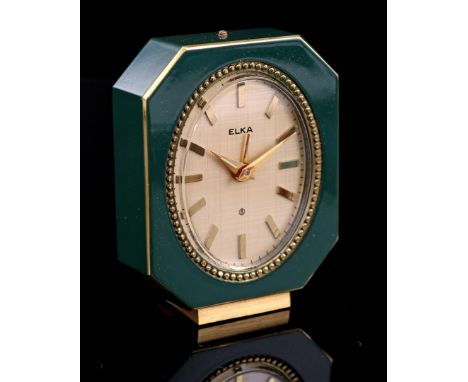 Elka Swiss travel alarm clock in case, outer size is 8x6 cm