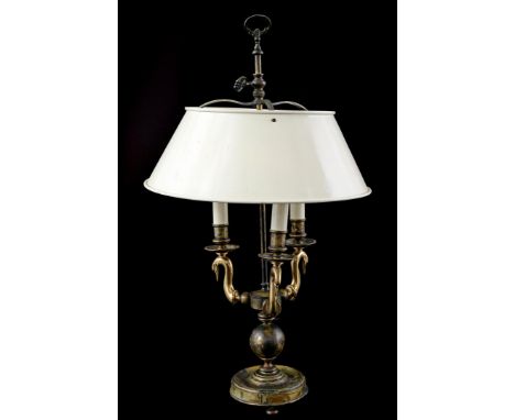 Bronze 3-light bouillotte table table lamp, 66 cm high, shade 39 cm diameter