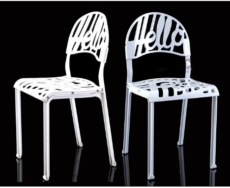 Jeremy Harvey (1945-)Pop-Art white and gray lacquered aluminium chair for indoors or outdoors, design Michael Jeremy Harvey, 
