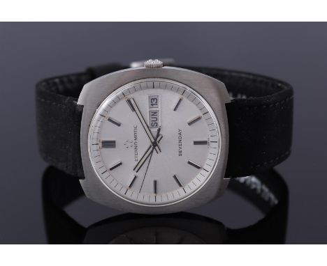 Eterna Matic Sevenday men's wristwatch, sticker with number 43424, case size is 37 mm on a leather strap