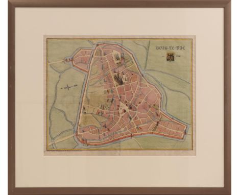 Colored map of Bois-Le-Duc and 1566, lithograph by L. van Peteghem, 36x45 cm