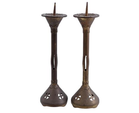 2 bronze Neo-Gothic pen candlesticks, 56 cm high