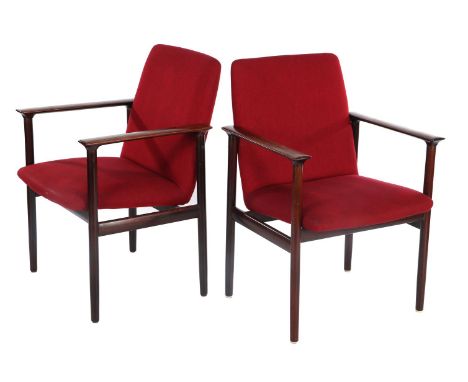 Cor Bontenbal2 rosewood armchairs with red upholstery, design Cor Bontenbal, executed by Fristho Franeker, model 'Impala', Ne