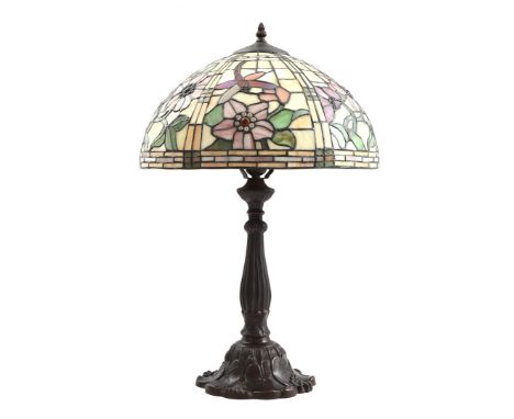 Tiffany style table lamp with dragonfly decor in the shade, 63 cm high