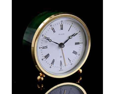 Elka Swiss travel alarm clock in case, outer size is 7.5x7 cm
