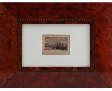 Marius Bauer (1867-1932)Port of Smyrna, etching no. 101 by Van WIsselingh, 7x10 cm in a beautiful frame, outside size is 30x3