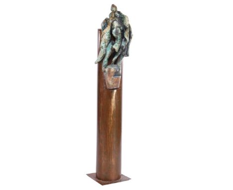 Carla Rovers (1970-)Ceramic sculpture of reptiles coming ashore, standing on a loose metal base, 155 cm high in total