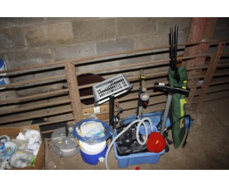 A quantity of sundry items to include two bicycle pumps, light fittings, rope etc. 