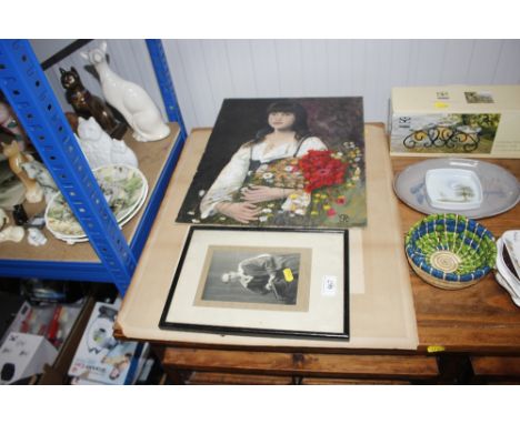A portrait sketch signed to bottom right together with an oil on board portrait study etc