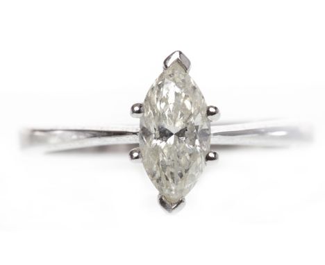 EIGHTEEN CARAT WHITE GOLD DIAMOND SOLITAIRE RINGset with a marquise cut diamond of approximately 0.90 carats, size M-N, 3.6g