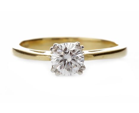 EIGHTEEN CARAT GOLD DIAMOND SOLITAIRE RINGwith a four claw set round brilliant cut diamond of approximately 0.48 carats, size