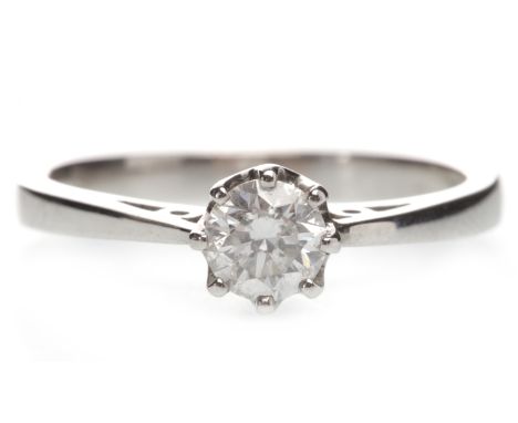 EIGHTEEN CARAT WHITE GOLD DIAMOND SOLITAIRE RINGwith an eight claw set round brilliant cut diamond of approximately 0.35 cara