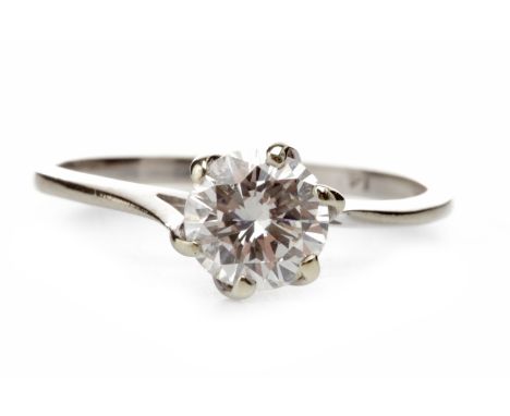 DIAMOND SOLITAIRE RINGwith a six claw set round brilliant cut diamond of approximately 0.89 carats, marks worn, size L-M, 1.7