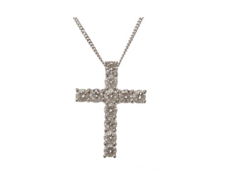 EIGHTEEN CARAT WHITE GOLD DIAMOND CROSS PENDANTthe round brilliant cut diamonds totalling approximately 1.00 carat overall, 2