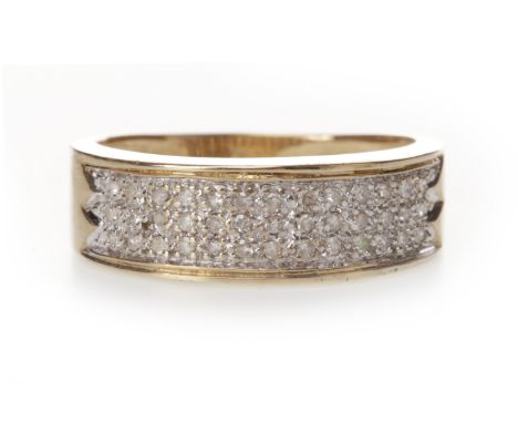 NINE CARAT GOLD DIAMOND SET BAND6mm wide, the pave set round brilliant cut diamonds totalling approximately 0.40 carats overa