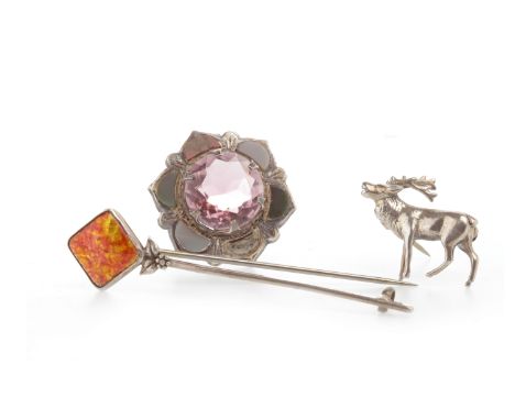 SILVER ENAMELLED BROOCHin the form of a long bar with square terminal enamelled in orange, marked STERLING SILVER, 64mm long,