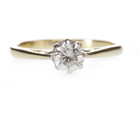 EIGHTEEN CARAT GOD DIAMOND SOLITAIRE RINGwith an eight claw set round brilliant cut diamond of approximately 0.41 carats, siz