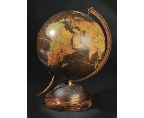 *Globe. 10 inch library globe, made by Replogle Globes Inc., Chicago, circa 1935, twelve colour printed gores with table of e