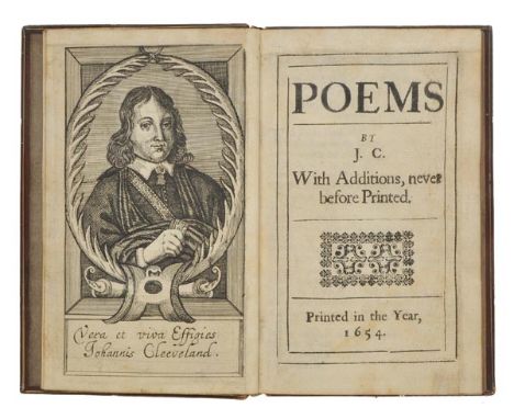 Cleveland (John). Poems... with additions, never before printed, [London: William Sheares], 1654,  [4],107,[1]pp., engraved p