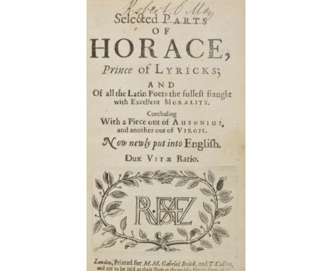 Horatius Flaccus (Quintus). Selected parts of Horace, Prince of Lyricks [translated by Sir Richard Fanshawe], 1st edition of 