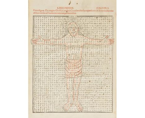 Maurus (Rabanus). De laudibus sanctae crucis opus..., 1st edition, Pforzheim: Thomas Anshelm, March 1503, printed in red and 