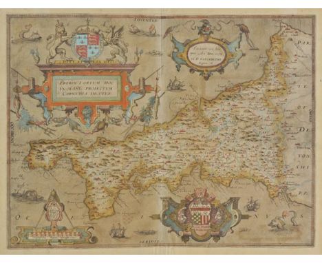 Cornwall. Saxton (Christopher), Promontorium hoc in Mare Projectum Cornubia dicitur, [1579], engraved map with contemporary h