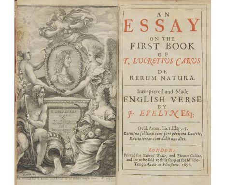 Evelyn (John, translator). An Essay on the First Book of T. Lucretius Carus de Rerum Natura. Interpreted and made English Ver