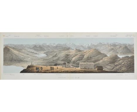 Fischer (Heinrich). Souvenir de la Suisse [so titled to upper cover], circa 1855,  double-page tinted lithograph panorama of 
