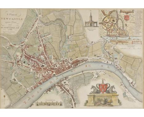 *Manchester & Newcastle. Rapkin (J.), Manchester and its Environs, circa 1860, hand coloured engraved plan, decorated with se