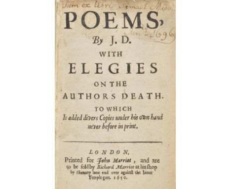 Donne (John). Poems, by J.D. with Elegies on the Author's Death. To which is Added divers Copies under his own Hand never bef