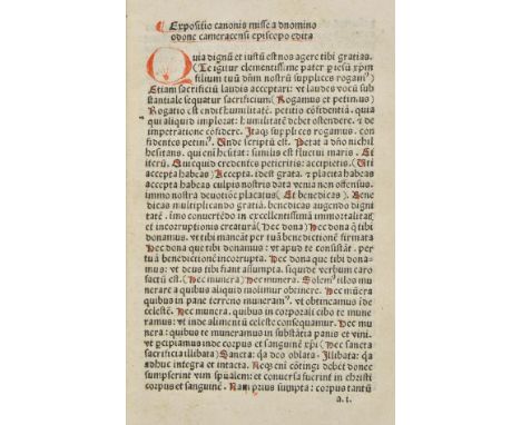 Odo (Bishop of Cambrai). Expositio Canonis Missae, 1st edition, [Paris:], Guy Marchant, 16 August 1490,  issue with misprint 