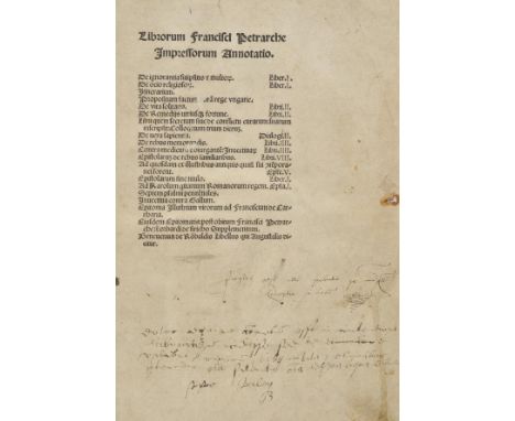 Petrarch (Francesco). Librorum Francisci Petrarche Impressorum Annotatio, & Annotatio nonnullorum librorum seu epistolarum Fr